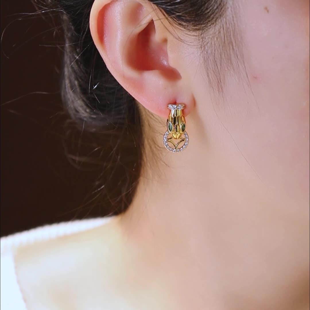 Olive green zircon earrings, exquisite retro and versatile earrings