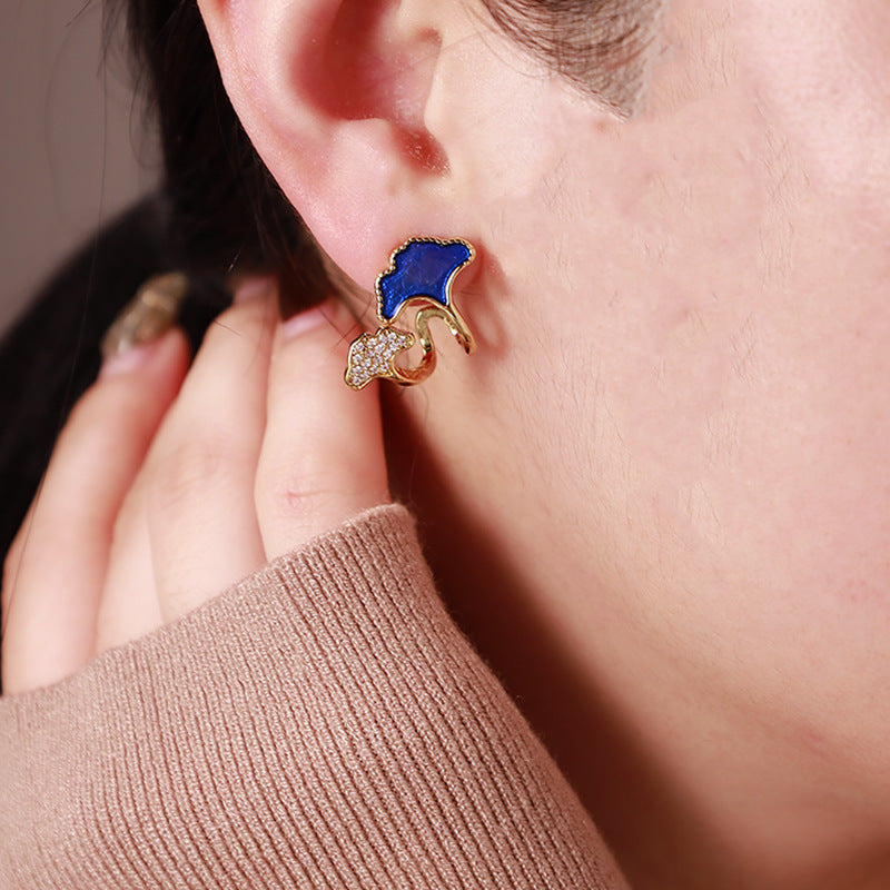 Ginkgo leaf enamel copper gold-plated earrings for women
