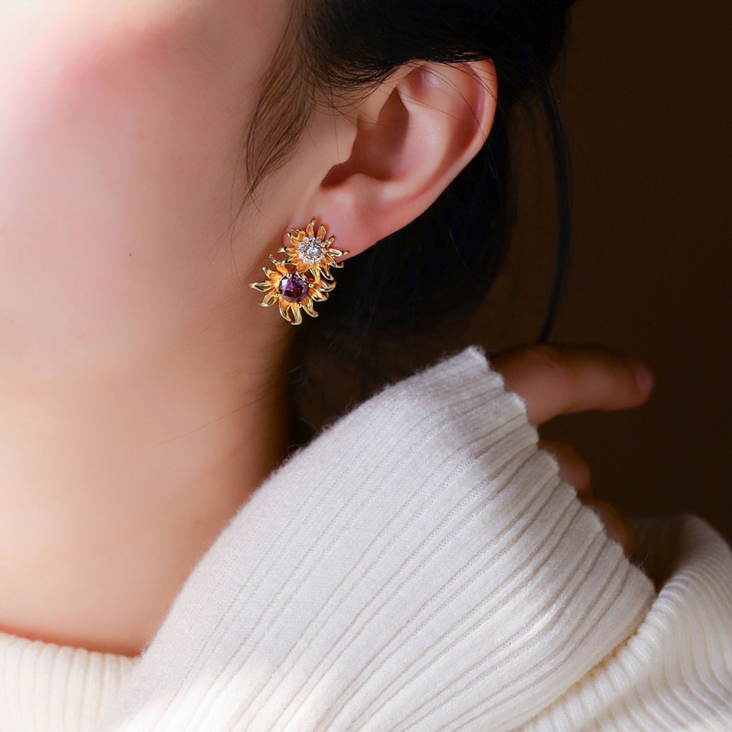 French pastoral style flower elegant earrings 925 silver