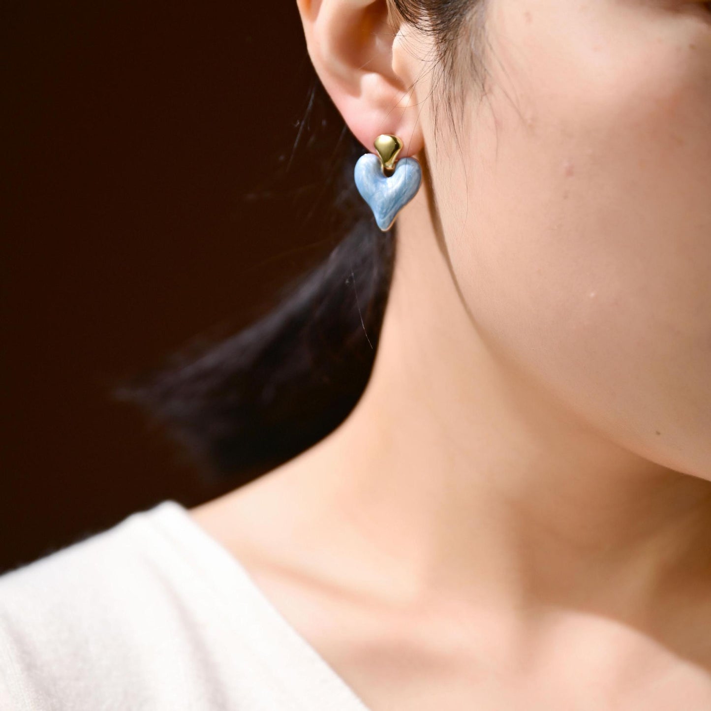 Blue simple retro enamel love s925 silver earrings