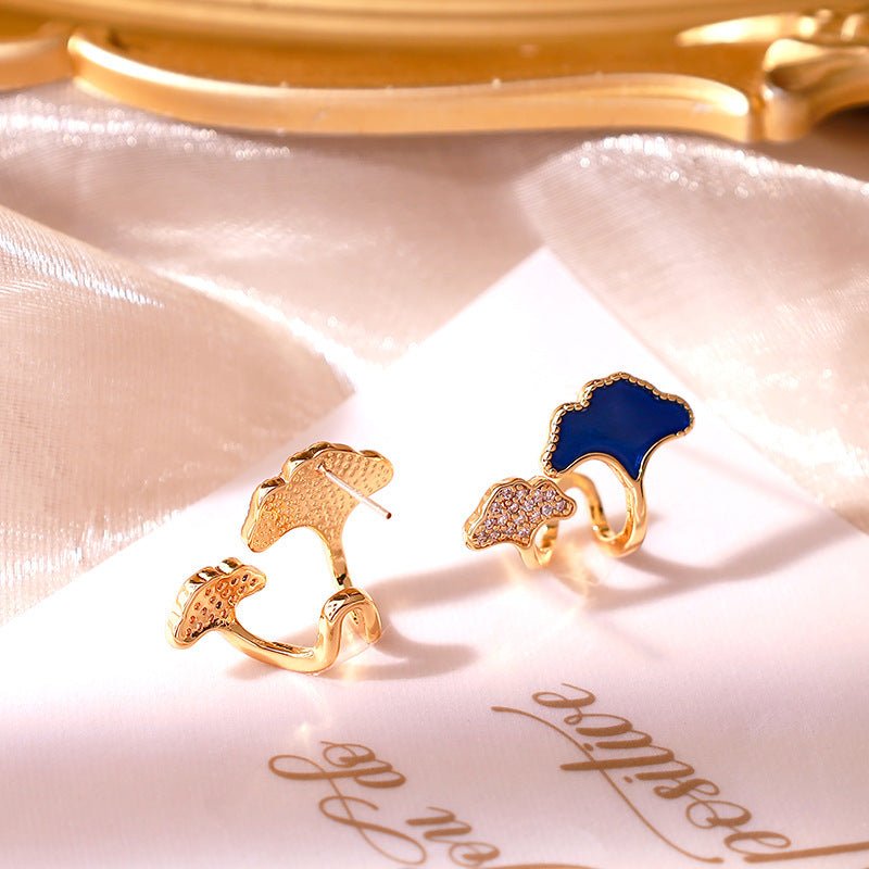 Ginkgo leaf enamel copper gold-plated earrings for women