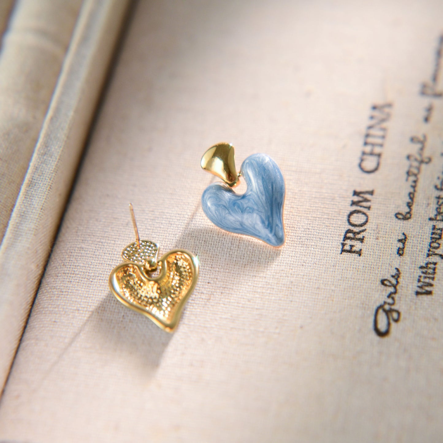 Blue simple retro enamel love s925 silver earrings