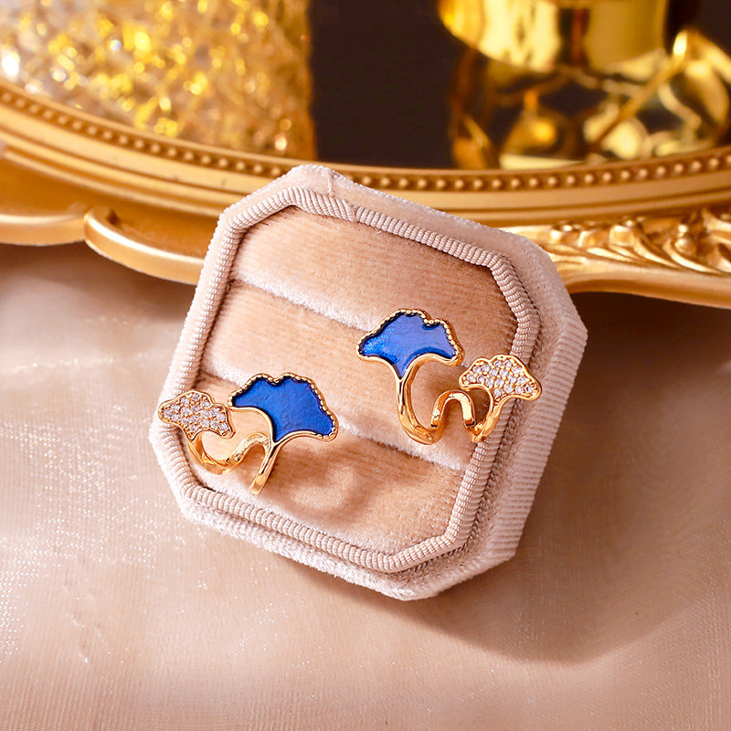 Ginkgo leaf enamel copper gold-plated earrings for women