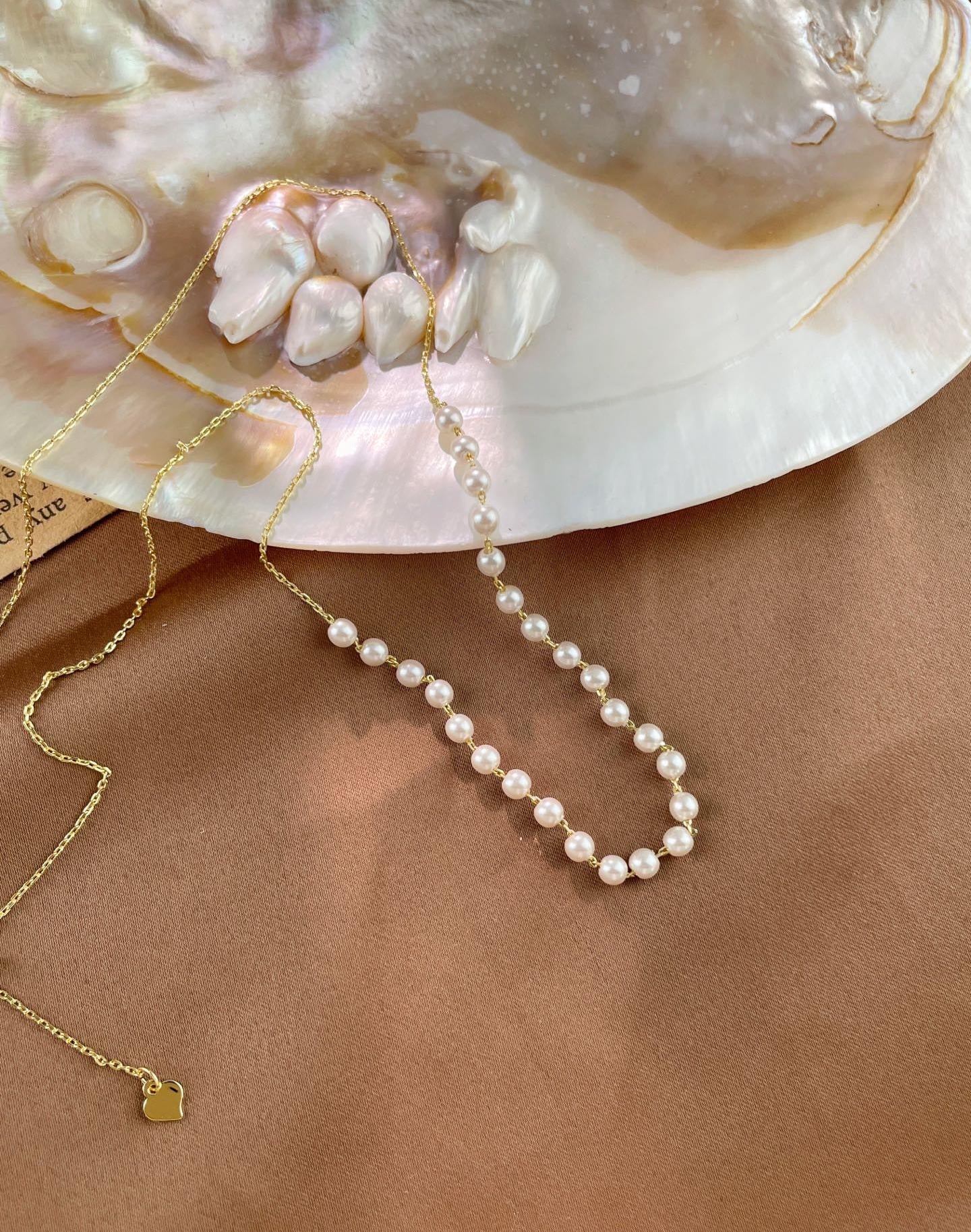 Pearl necklace with 18k gold plating, simple design, female gifts