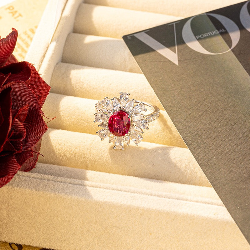 The niche design laboratory cultivates the red gem ring egg-shaped 7*9mm 2 carat oval luxury design ring.
