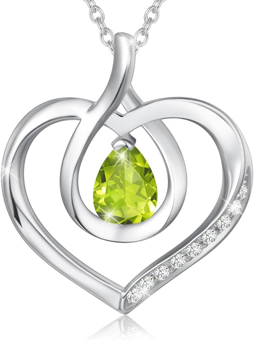AGVANA Mothers Day Gifts for Mom Heart Birthstone Necklace for Women Sterling Silver Genuine or Created Gemstone Forever Love Pendant Necklace Fine Jewelry Anniversary Birthday Gifts for Women Wife