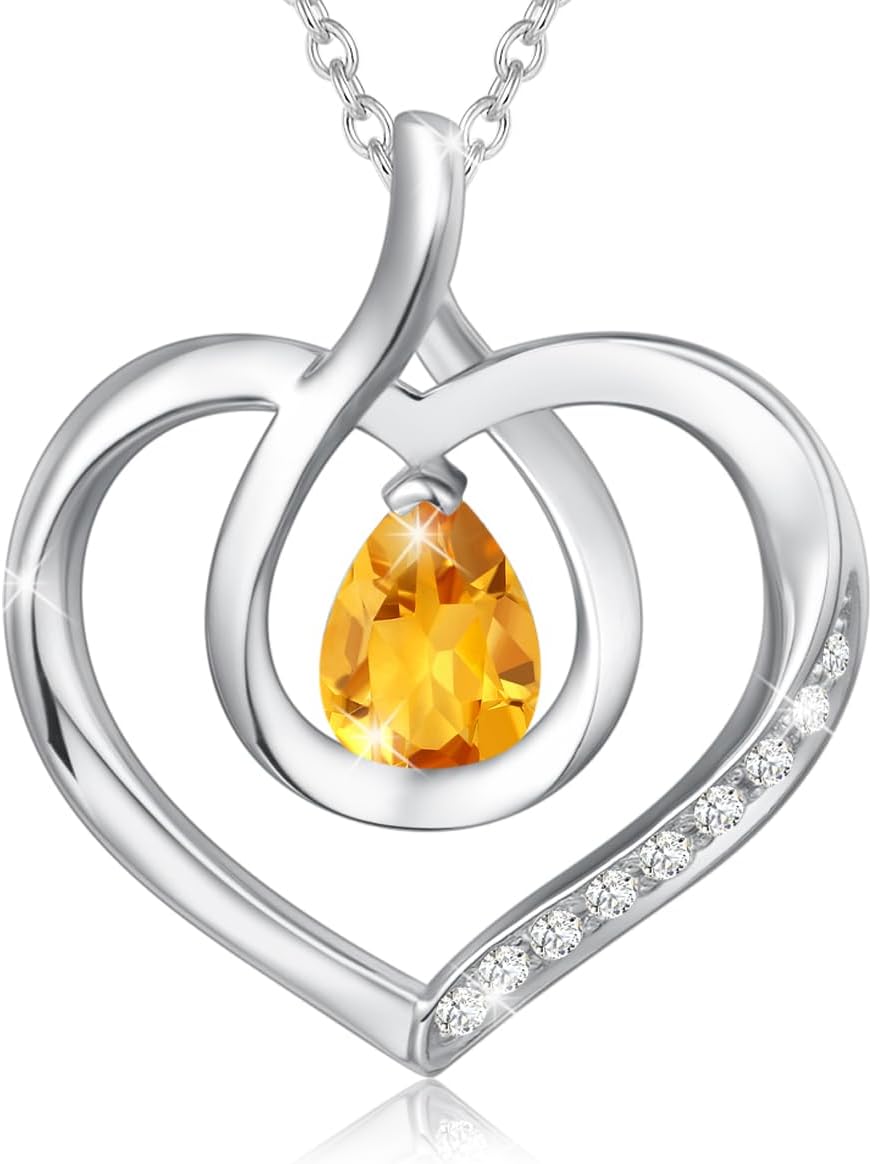 AGVANA Mothers Day Gifts for Mom Heart Birthstone Necklace for Women Sterling Silver Genuine or Created Gemstone Forever Love Pendant Necklace Fine Jewelry Anniversary Birthday Gifts for Women Wife