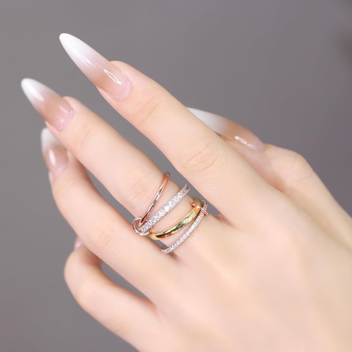 18K Gold Plated Stackable Rings for Women – 4-Piece Non Tarnish Rings with CZ Cubic Zirconia Sterling Silver & Rose Gold – Elegant and Versatile Jewelry Gift