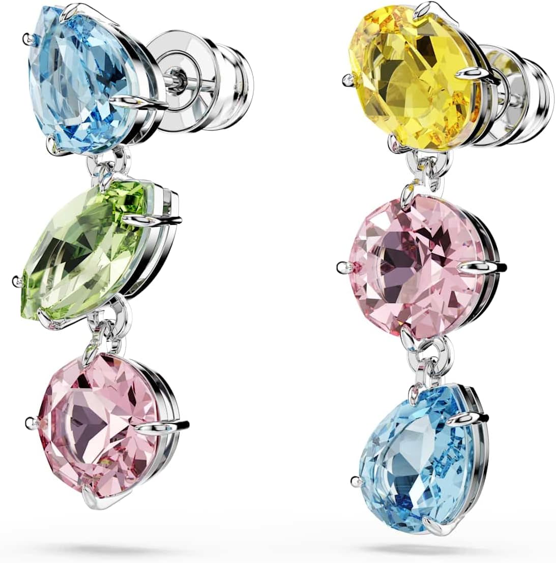 Swarovski Rhodinierte. Ohrringe mit Rosafarbenen Swarovski Kristallen