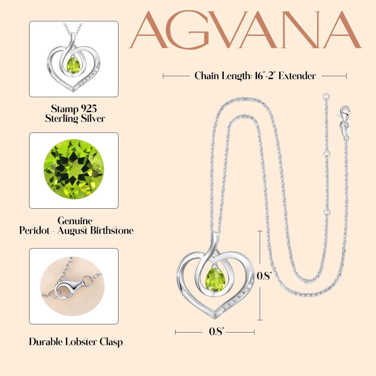 AGVANA Mothers Day Gifts for Mom Heart Birthstone Necklace for Women Sterling Silver Genuine or Created Gemstone Forever Love Pendant Necklace Fine Jewelry Anniversary Birthday Gifts for Women Wife
