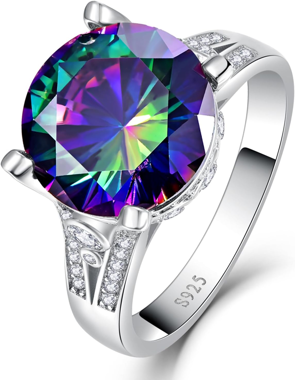 3.6ct Women's Created Sapphire|Aquamarine|Rainbow Topaz Ring 925 Sterling Silver Women Engagement Rings Bezel Setting Marquise Fashion Statement Ring Best Gift for Mother and Grandma Size 5-9