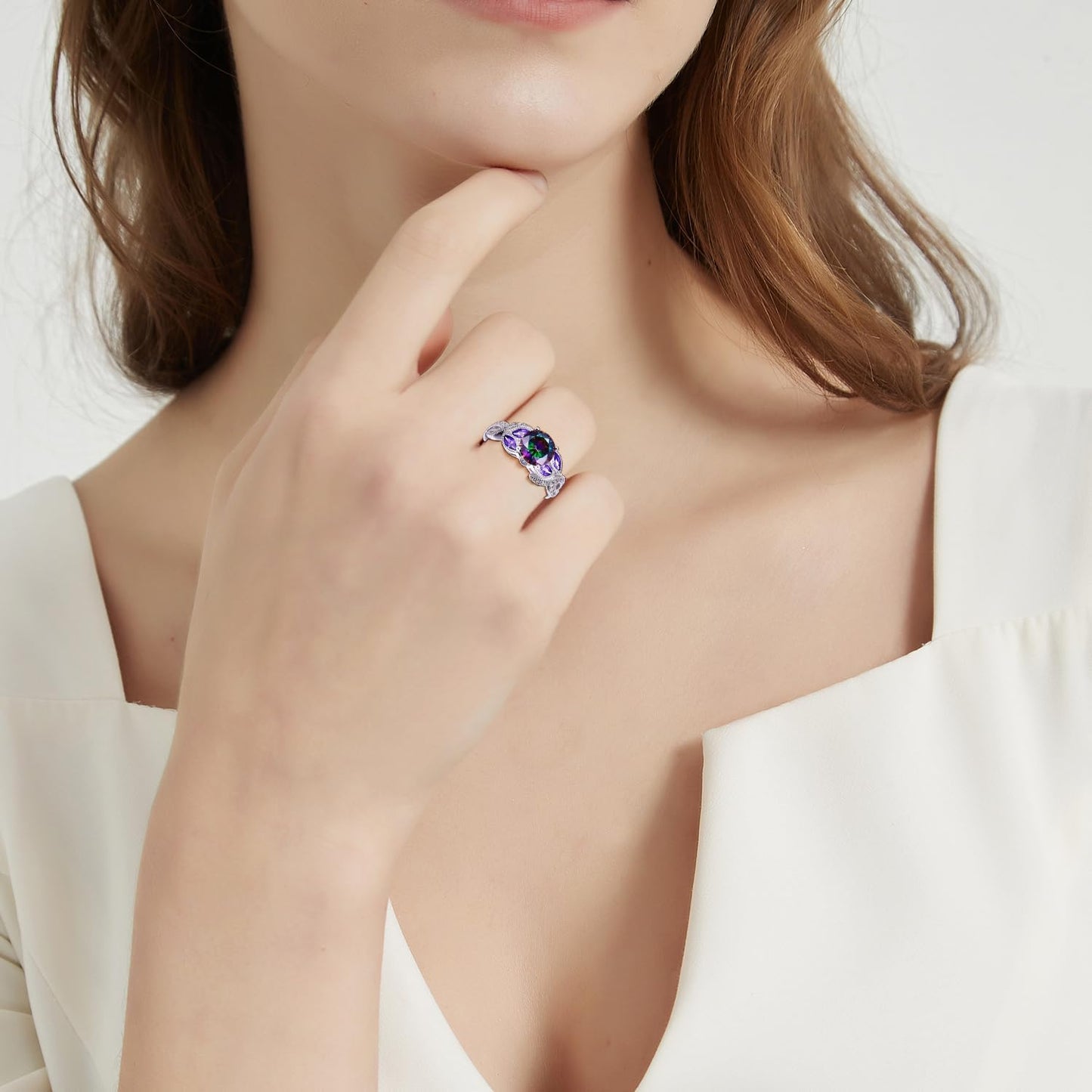 3.6ct Women's Created Sapphire|Aquamarine|Rainbow Topaz Ring 925 Sterling Silver Women Engagement Rings Bezel Setting Marquise Fashion Statement Ring Best Gift for Mother and Grandma Size 5-9