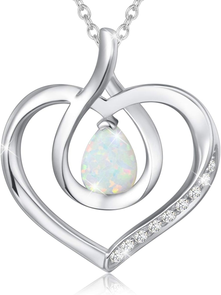 AGVANA Mothers Day Gifts for Mom Heart Birthstone Necklace for Women Sterling Silver Genuine or Created Gemstone Forever Love Pendant Necklace Fine Jewelry Anniversary Birthday Gifts for Women Wife