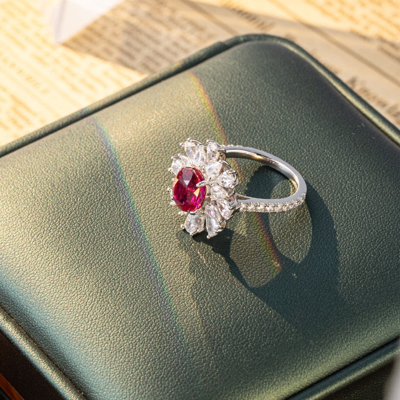 The niche design laboratory cultivates the red gem ring egg-shaped 7*9mm 2 carat oval luxury design ring.