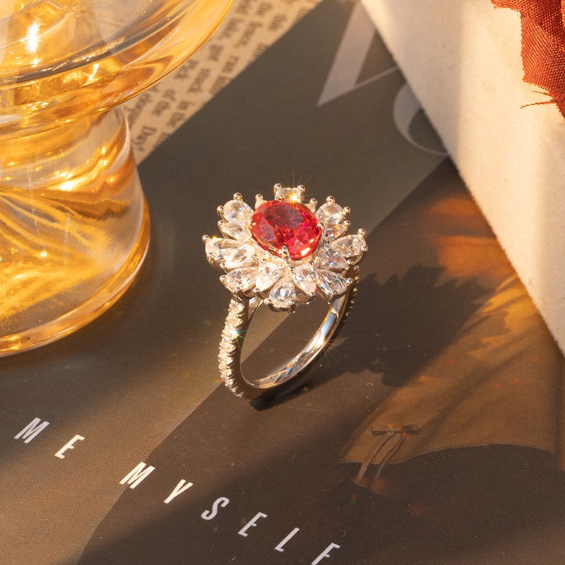 The niche design laboratory cultivates the red gem ring egg-shaped 7*9mm 2 carat oval luxury design ring.