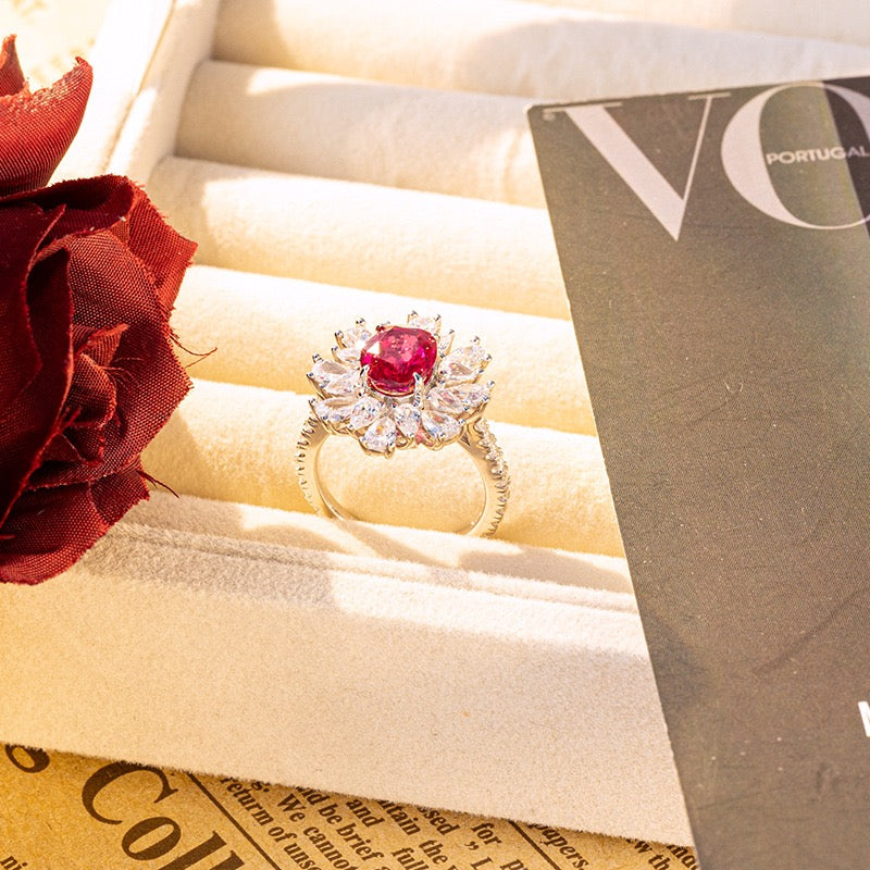 The niche design laboratory cultivates the red gem ring egg-shaped 7*9mm 2 carat oval luxury design ring.