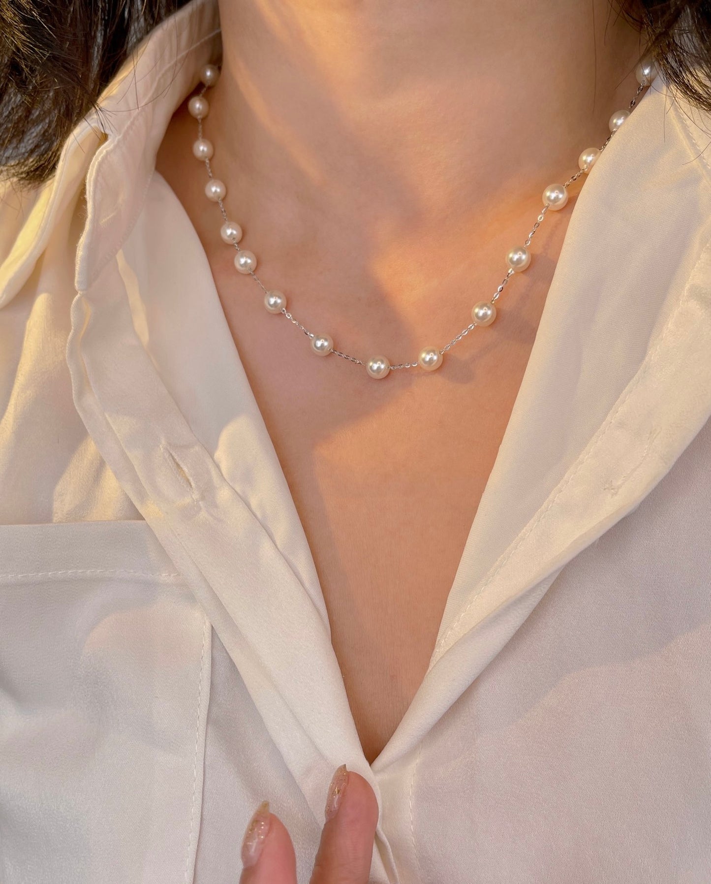 Natural freshwater pearl necklace, with a light luxury and high-end feel, simple design and elegant temperament