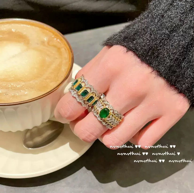 Gabrielle Green Park gem ring Sizzlo yarn plated with 18K gold lace honeycomb zircon ring in ancient times.