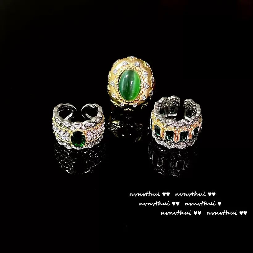 Gabrielle Green Park gem ring Sizzlo yarn plated with 18K gold lace honeycomb zircon ring in ancient times.