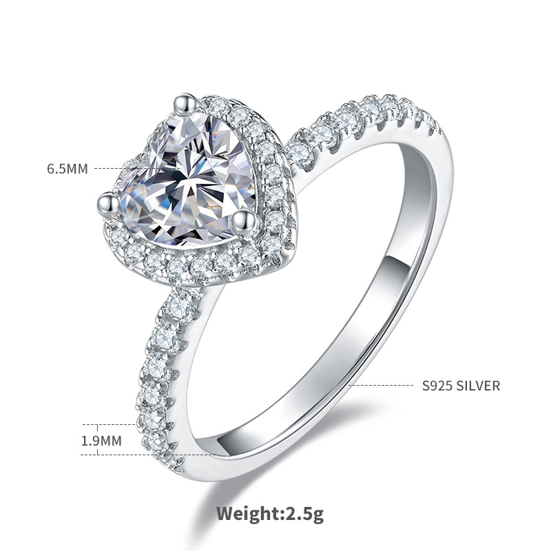 S925 gold plating moissanite ring heart-shaped luxury love female diamond ring