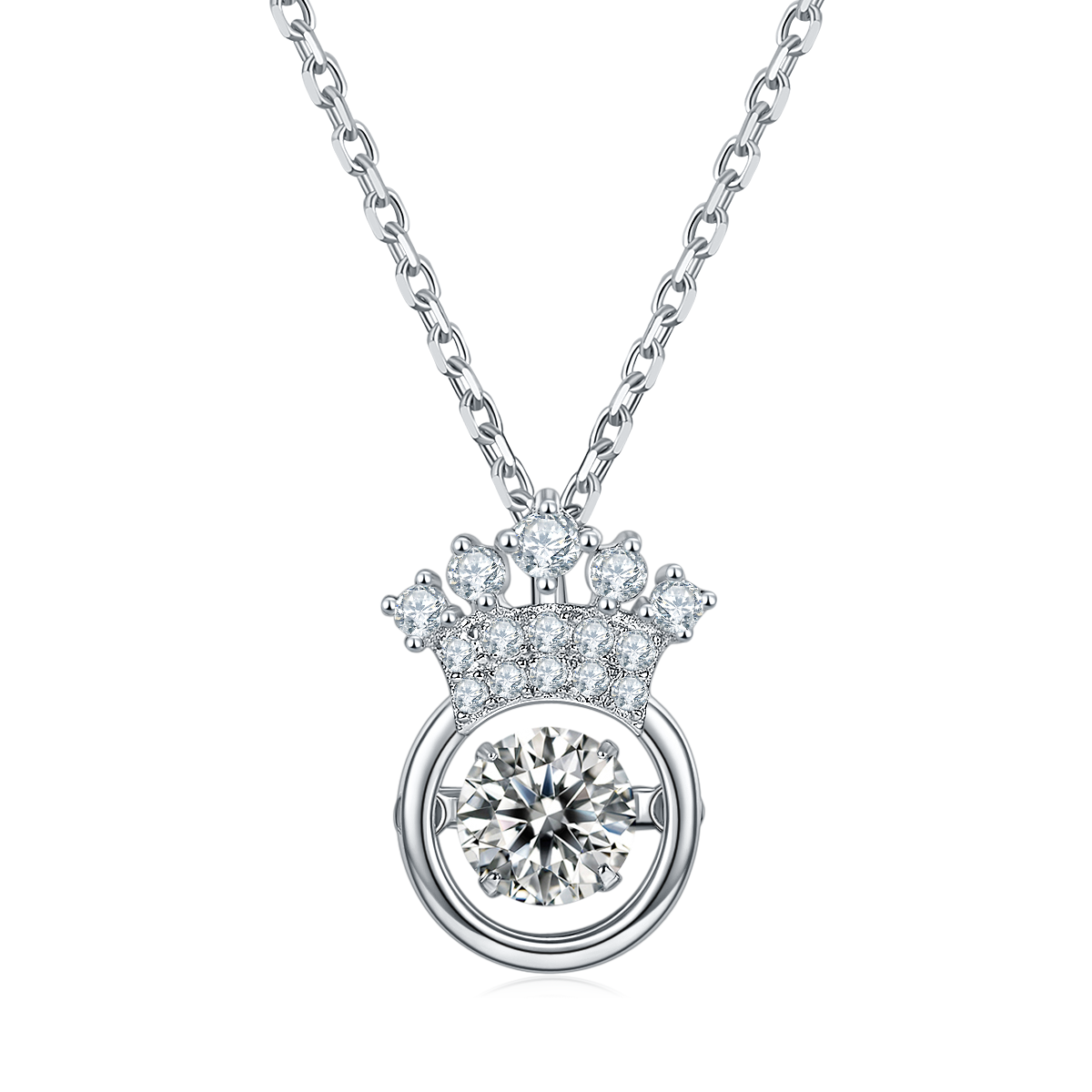 Moissanite Smart Heart Crown Heart Swing Pendant Fashion Necklace Jewelry