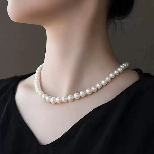7-8mm Natural freshwater pearl necklace, with a light luxury and high-end feel, simple design and elegant temperament