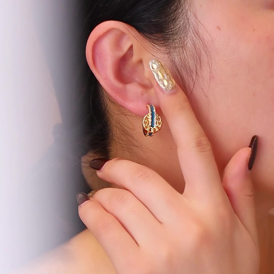 Vintage earrings high-end enamel geometric C-shaped earrings versatile retro spring and autumn new earrings for women