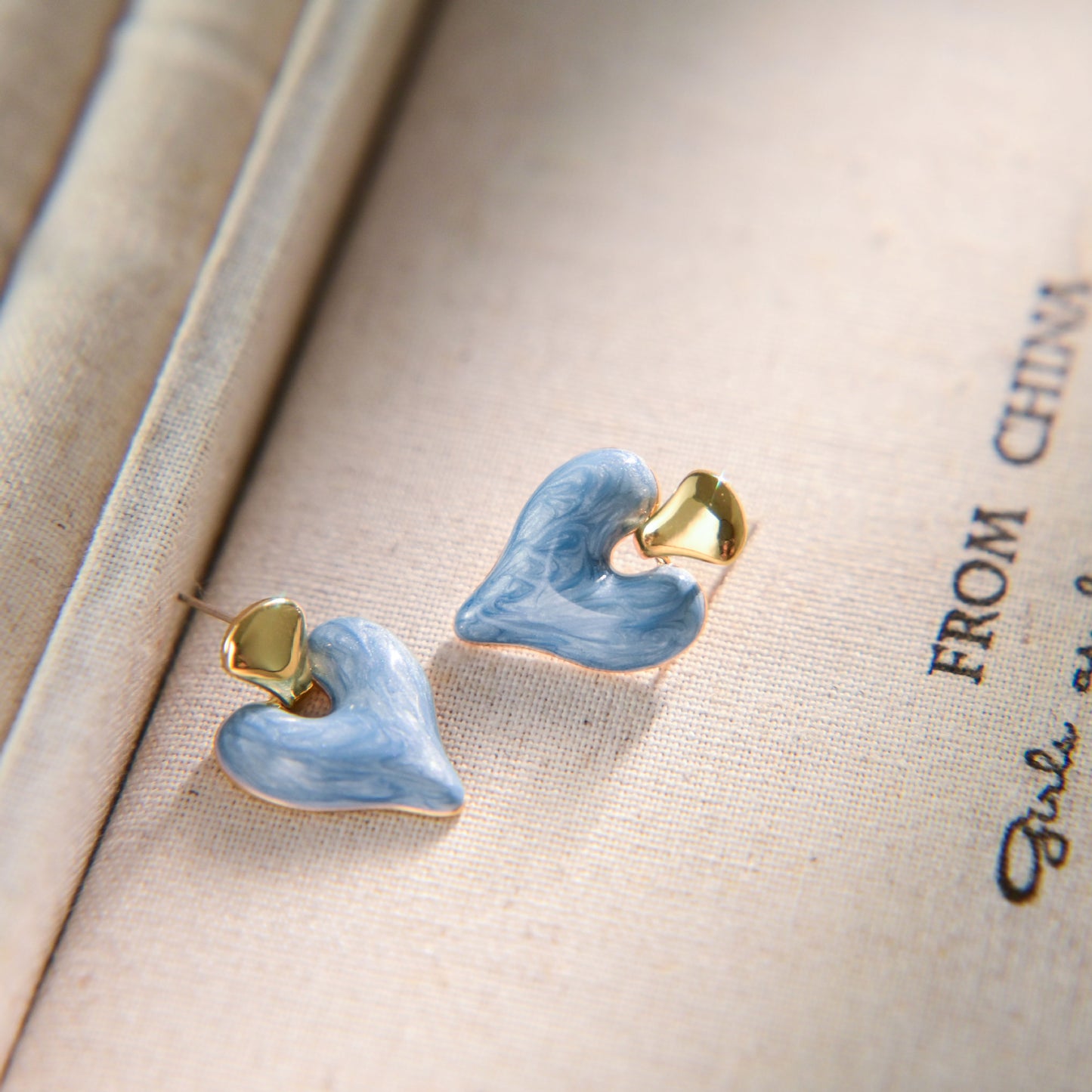 Blue simple retro enamel love s925 silver  earrings