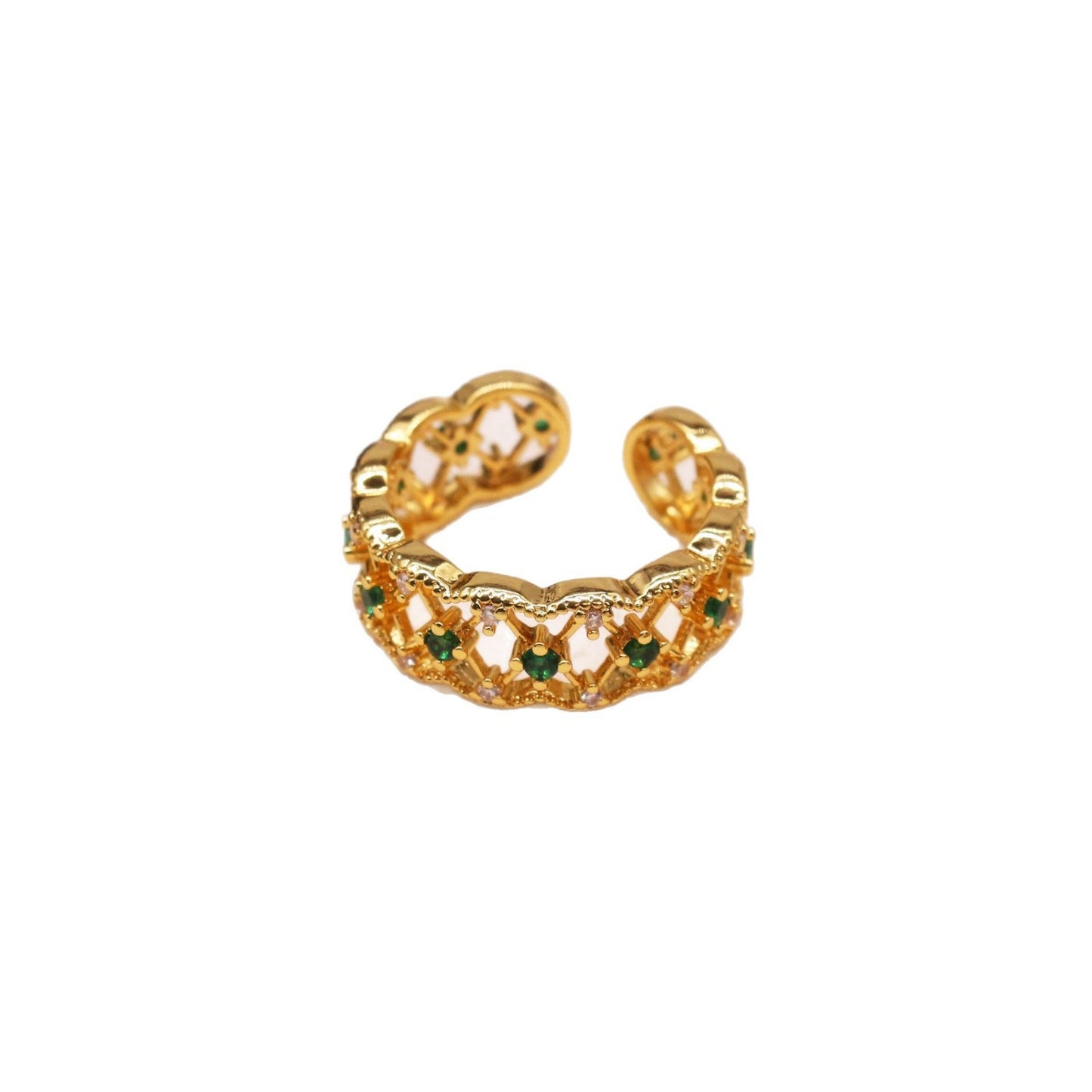 French Retro Lace Hollow Emerald Ring