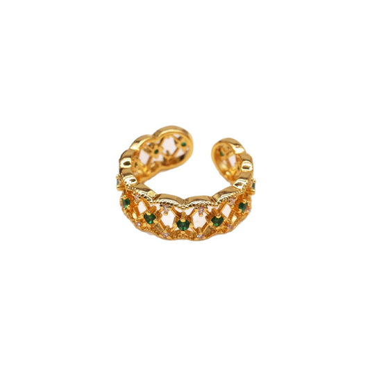 French Retro Lace Hollow Emerald Ring