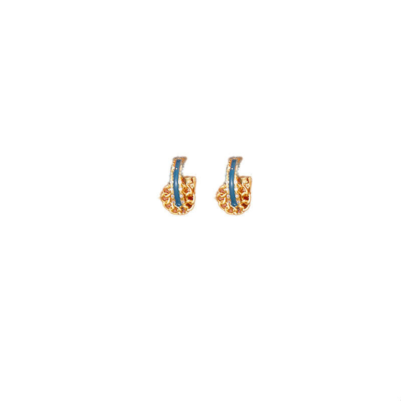 Vintage earrings high-end enamel geometric C-shaped earrings versatile retro spring and autumn new earrings for women