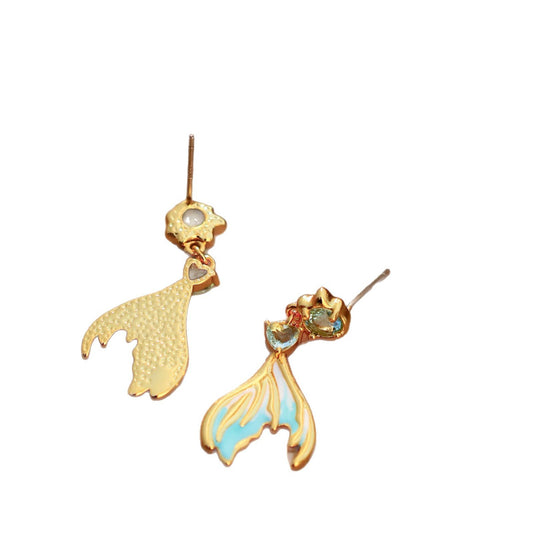 Ocean-style super-shiny rhinestone fishtail earrings