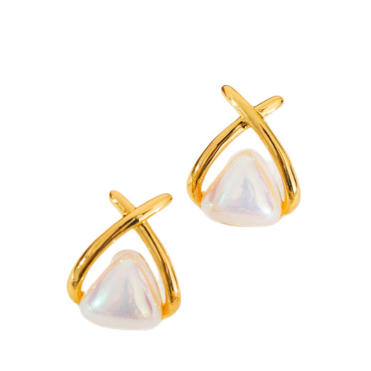 Retro metal geometric design gold earrings