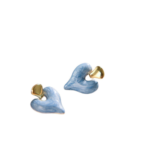 Blue simple retro enamel love s925 silver  earrings