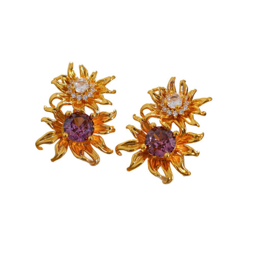 French pastoral style flower elegant earrings 925 silver