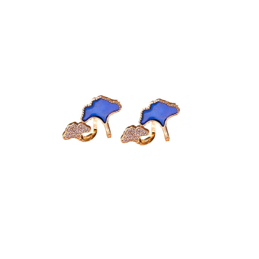 Ginkgo leaf enamel copper gold-plated earrings for women