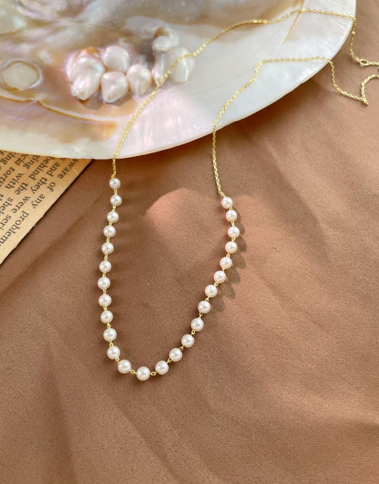Pearl necklace with 18k gold plating, simple design, female gifts
