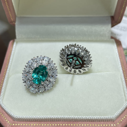 High-grade retro laboratory to cultivate Paraíba jewelry ring female ins light luxury and colorfast temperament Joker