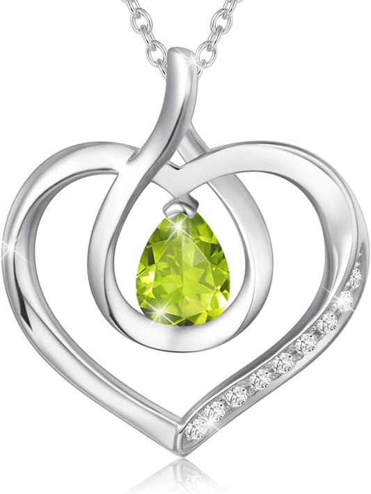 AGVANA Mothers Day Gifts for Mom Heart Birthstone Necklace for Women Sterling Silver Genuine or Created Gemstone Forever Love Pendant Necklace Fine Jewelry Anniversary Birthday Gifts for Women Wife