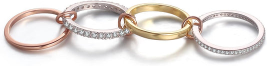 18K Gold Plated Stackable Rings for Women – 4-Piece Non Tarnish Rings with CZ Cubic Zirconia Sterling Silver & Rose Gold – Elegant and Versatile Jewelry Gift