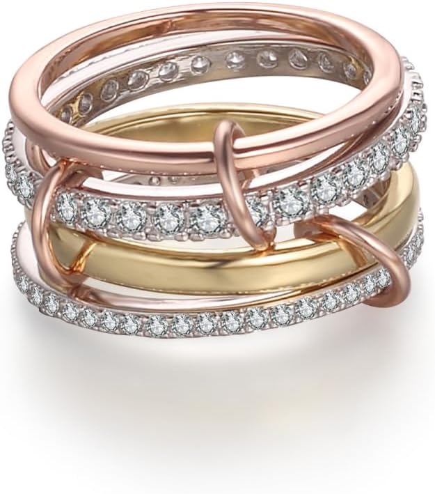 18K Gold Plated Stackable Rings for Women – 4-Piece Non Tarnish Rings with CZ Cubic Zirconia Sterling Silver & Rose Gold – Elegant and Versatile Jewelry Gift