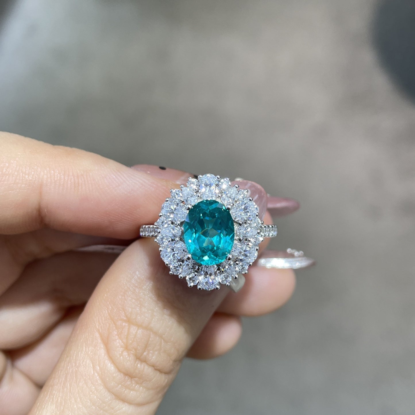 High-grade retro laboratory to cultivate Paraíba jewelry ring female ins light luxury and colorfast temperament Joker