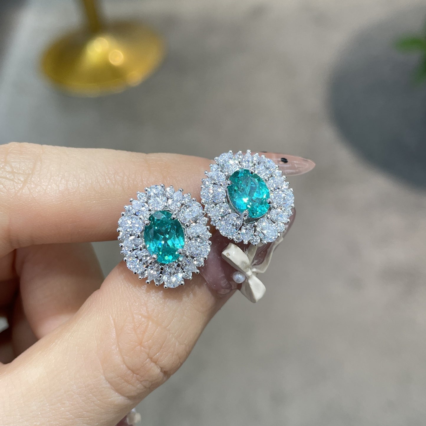 High-grade retro laboratory to cultivate Paraíba jewelry ring female ins light luxury and colorfast temperament Joker