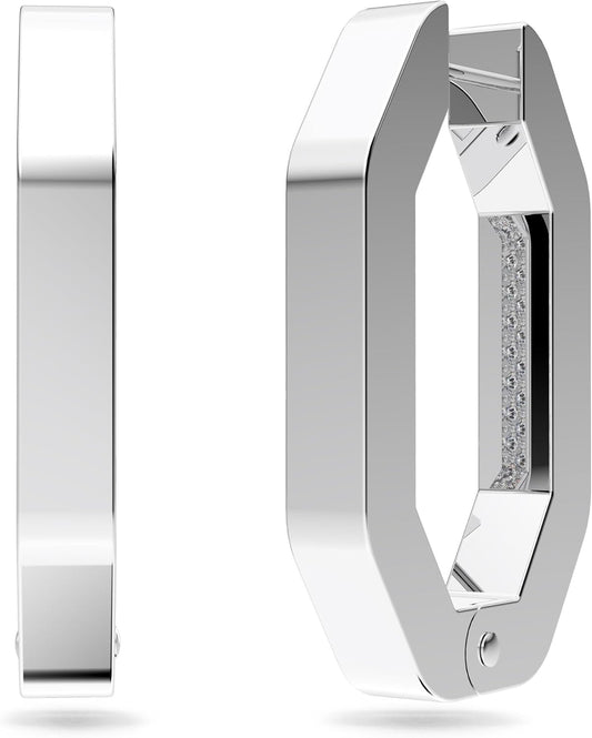 Dextera hoop earrings. Octagon shape. Medium. White. Rhodium plated