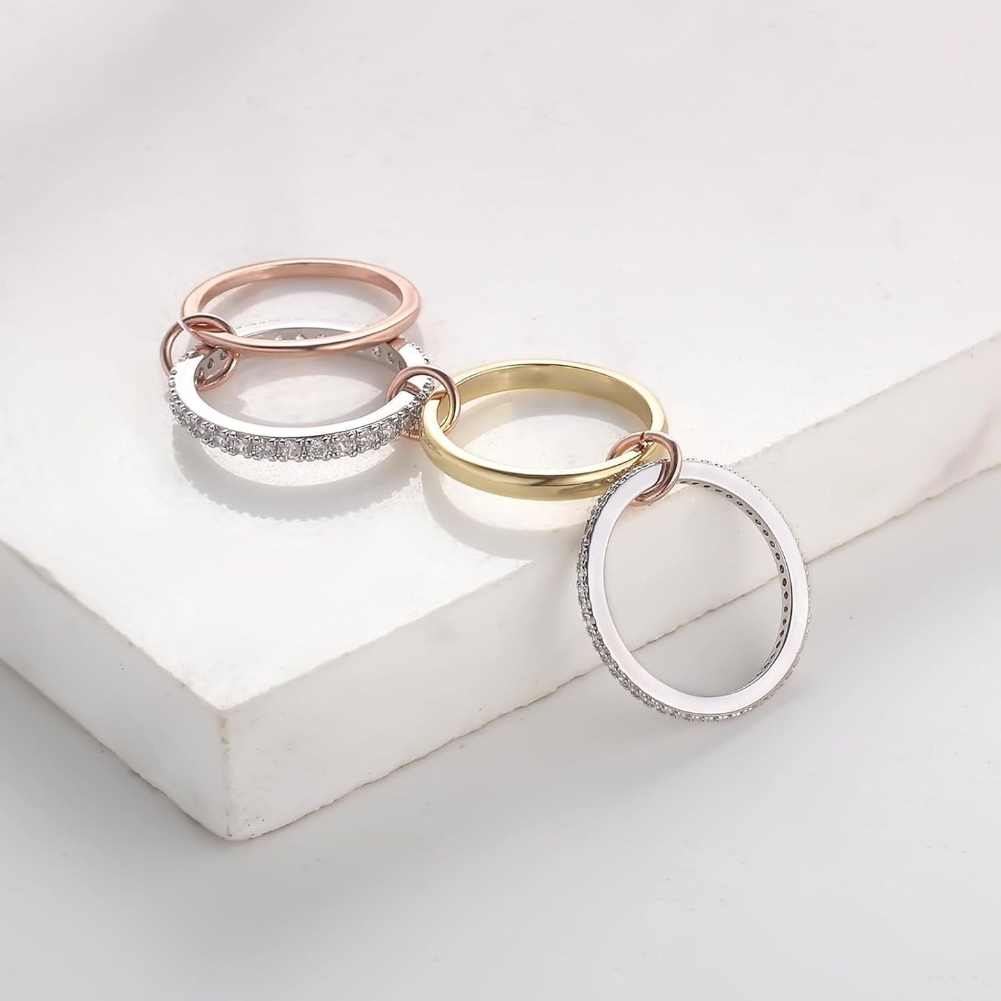 18K Gold Plated Stackable Rings for Women – 4-Piece Non Tarnish Rings with CZ Cubic Zirconia Sterling Silver & Rose Gold – Elegant and Versatile Jewelry Gift