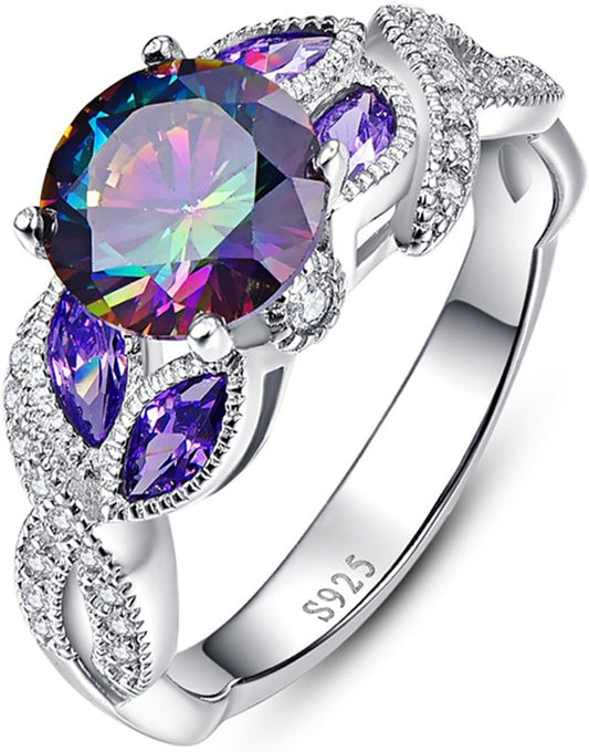3.6ct Women's Created Sapphire|Aquamarine|Rainbow Topaz Ring 925 Sterling Silver Women Engagement Rings Bezel Setting Marquise Fashion Statement Ring Best Gift for Mother and Grandma Size 5-9