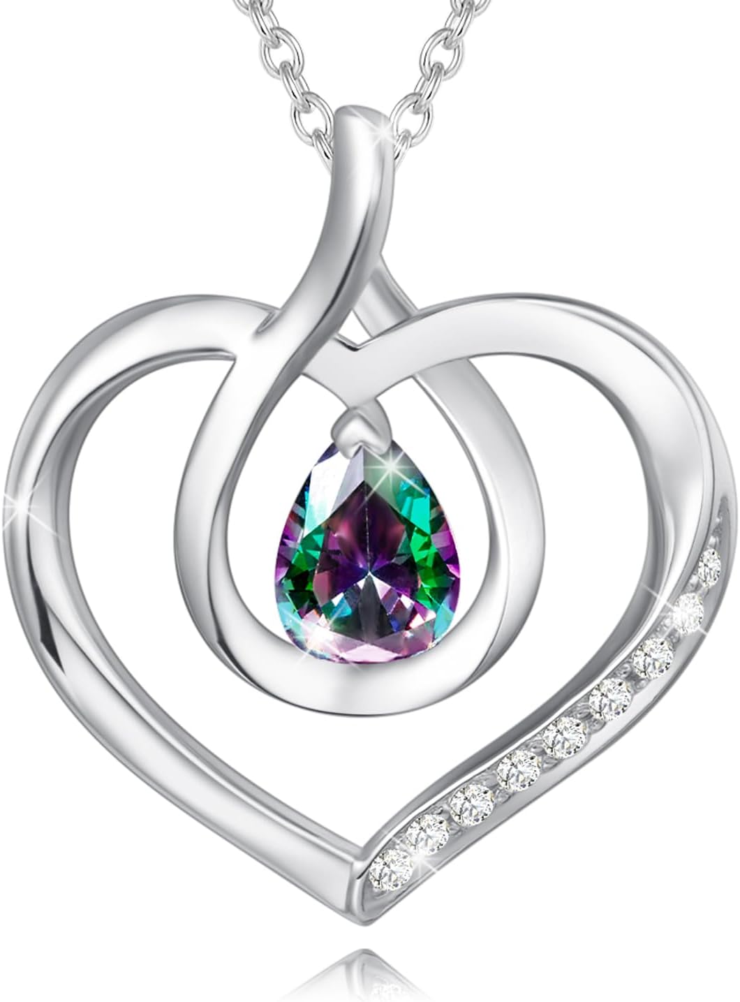AGVANA Mothers Day Gifts for Mom Heart Birthstone Necklace for Women Sterling Silver Genuine or Created Gemstone Forever Love Pendant Necklace Fine Jewelry Anniversary Birthday Gifts for Women Wife