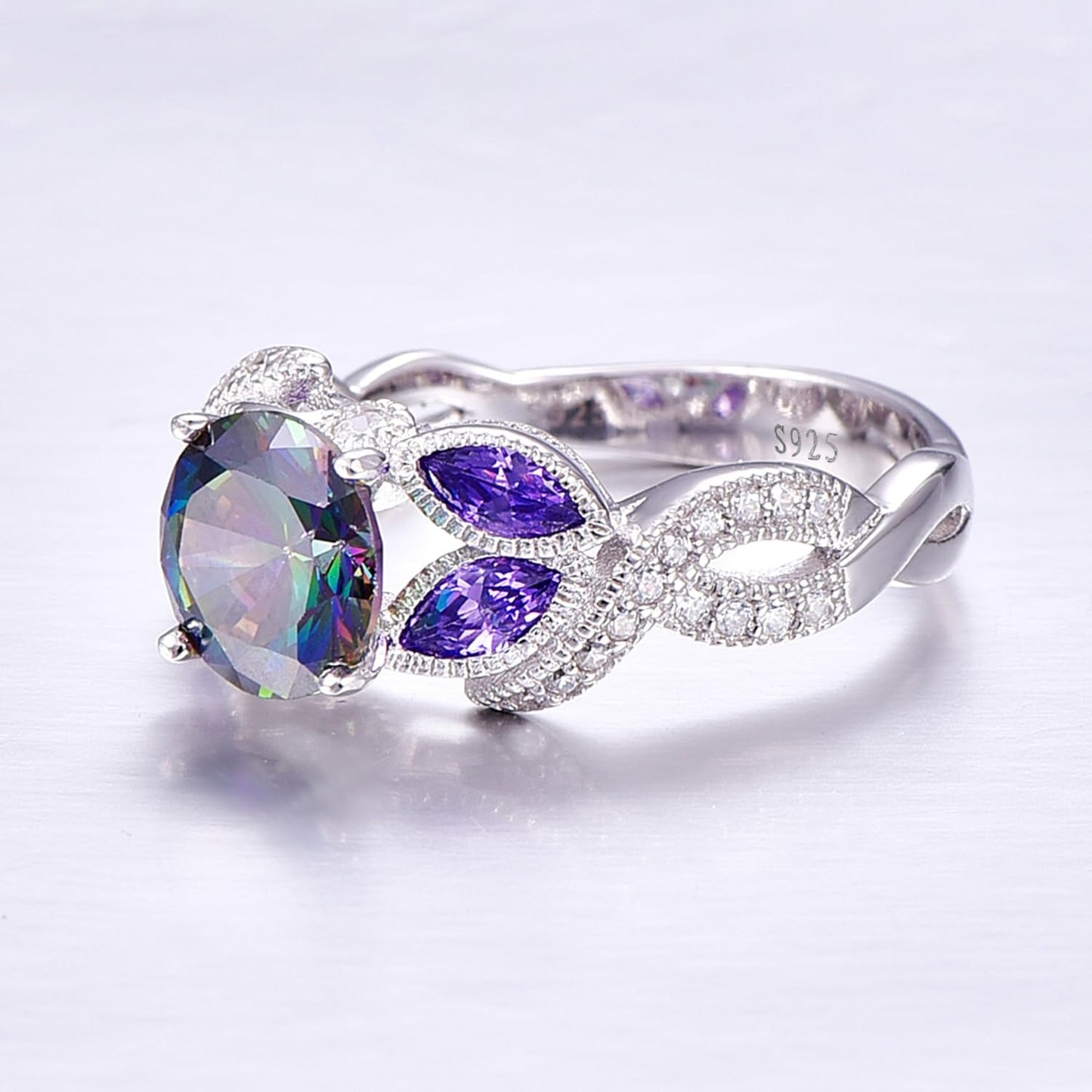 3.6ct Women's Created Sapphire|Aquamarine|Rainbow Topaz Ring 925 Sterling Silver Women Engagement Rings Bezel Setting Marquise Fashion Statement Ring Best Gift for Mother and Grandma Size 5-9