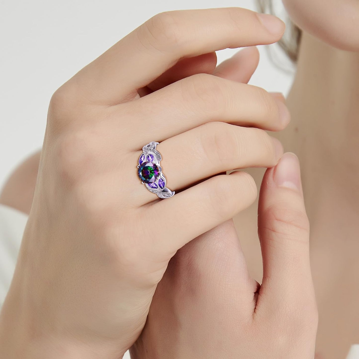 3.6ct Women's Created Sapphire|Aquamarine|Rainbow Topaz Ring 925 Sterling Silver Women Engagement Rings Bezel Setting Marquise Fashion Statement Ring Best Gift for Mother and Grandma Size 5-9