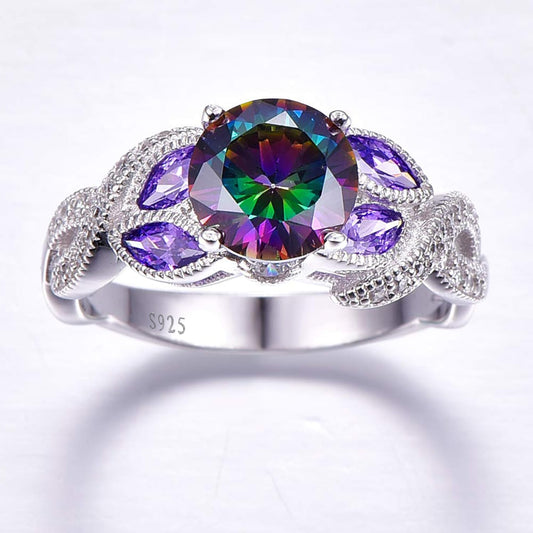 3.6ct Women's Created Sapphire|Aquamarine|Rainbow Topaz Ring 925 Sterling Silver Women Engagement Rings Bezel Setting Marquise Fashion Statement Ring Best Gift for Mother and Grandma Size 5-9